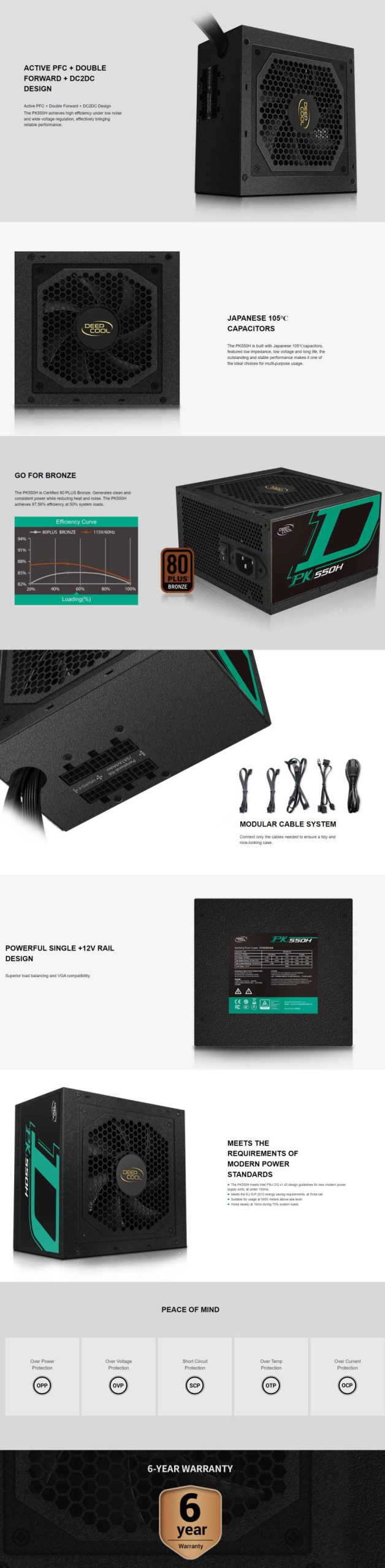 پاور کامپیوتر 550 وات نیمه ماژولار دیپ کول مدل PK550H Bronze